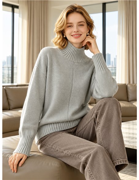 Jersey de punto con lana cuello vuelto costura central
