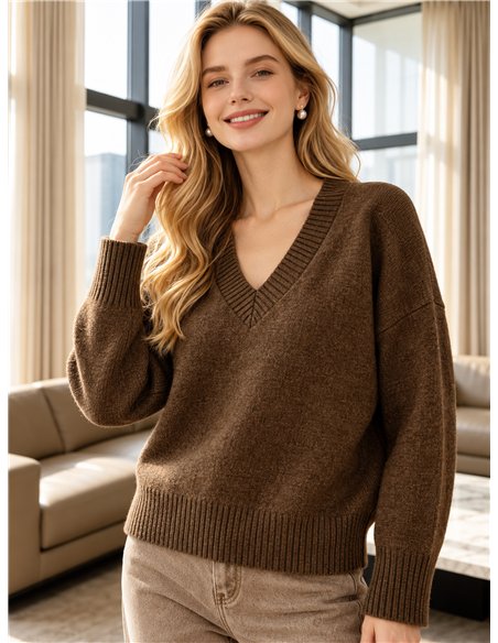 Chunky knit V neck sweater