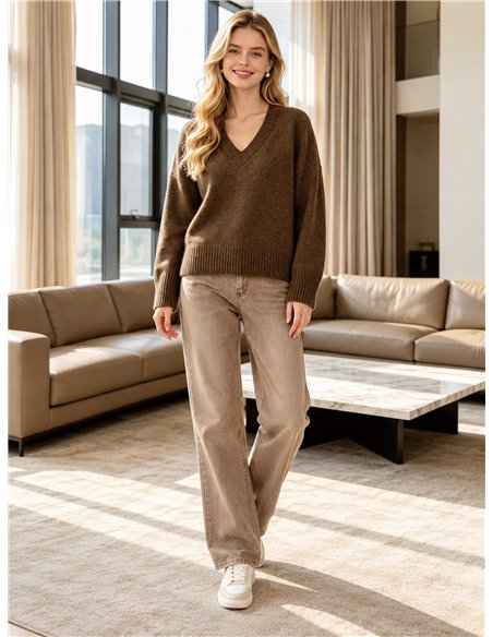 Chunky knit V neck sweater