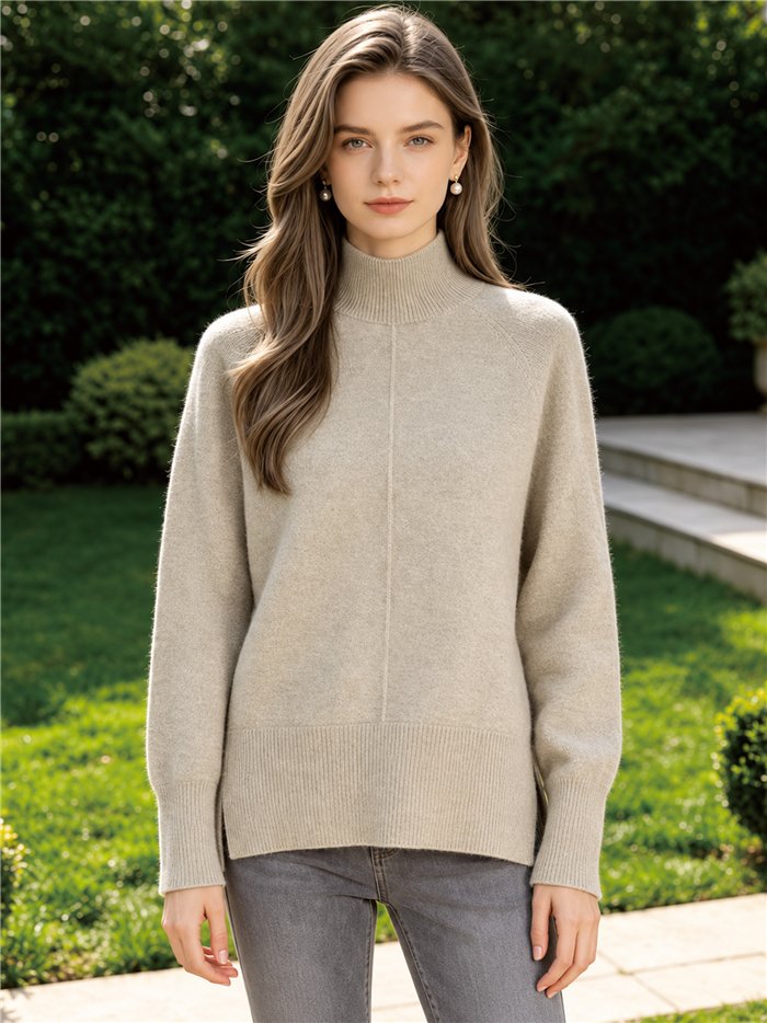 Jersey de punto con lana cuello perkins costura central