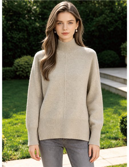 Jersey de punto con lana cuello perkins costura central