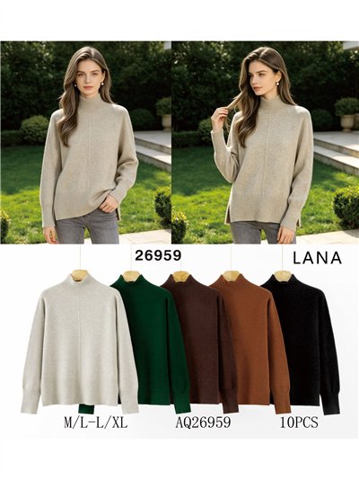 Jersey de punto con lana cuello perkins costura central 2