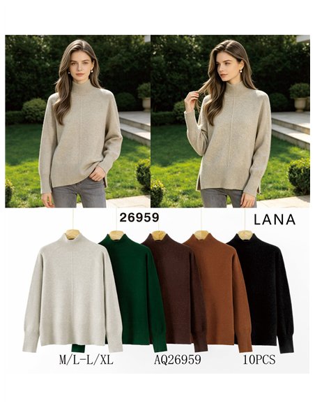 Jersey de punto con lana cuello perkins costura central