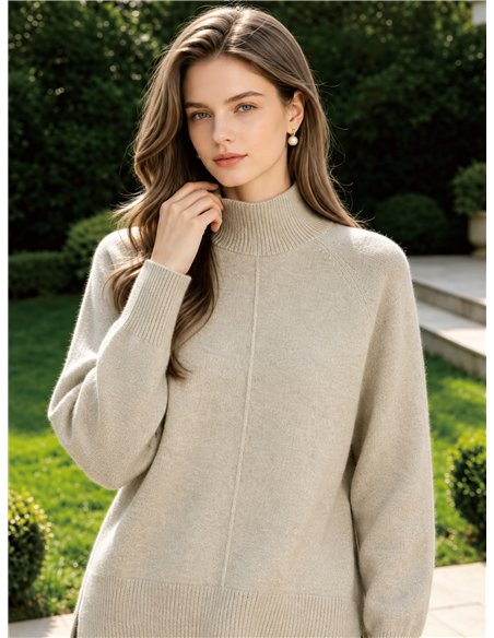 Jersey de punto con lana cuello perkins costura central
