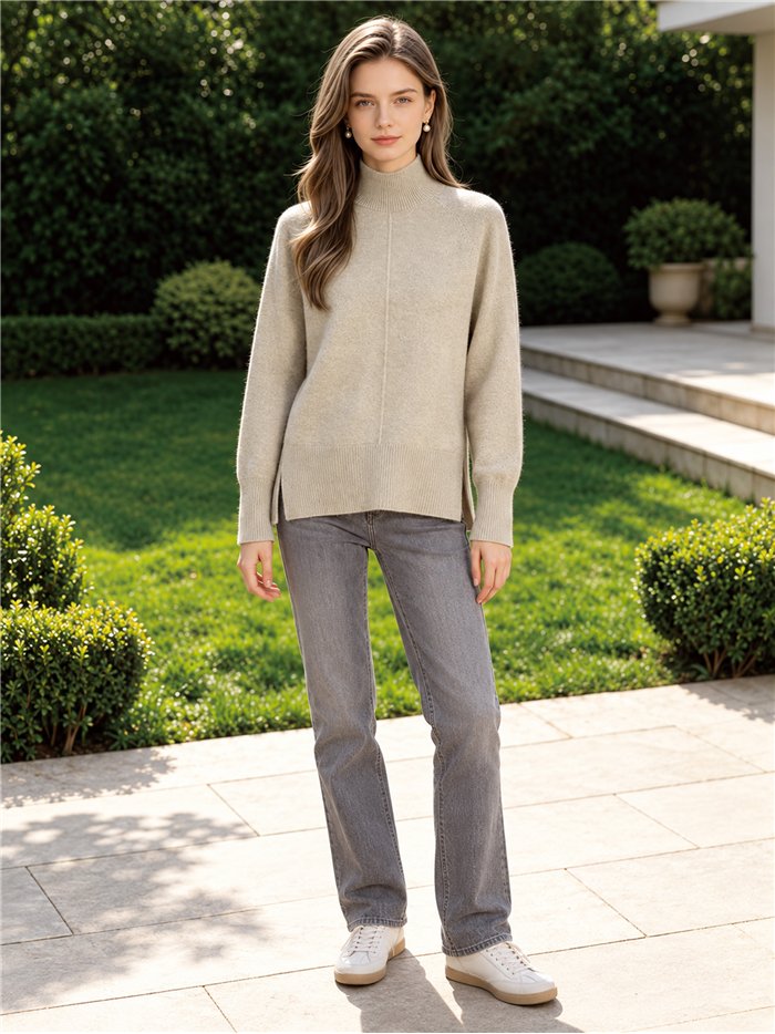 Jersey de punto con lana cuello perkins costura central