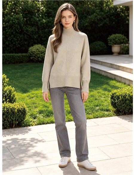 Jersey de punto con lana cuello perkins costura central