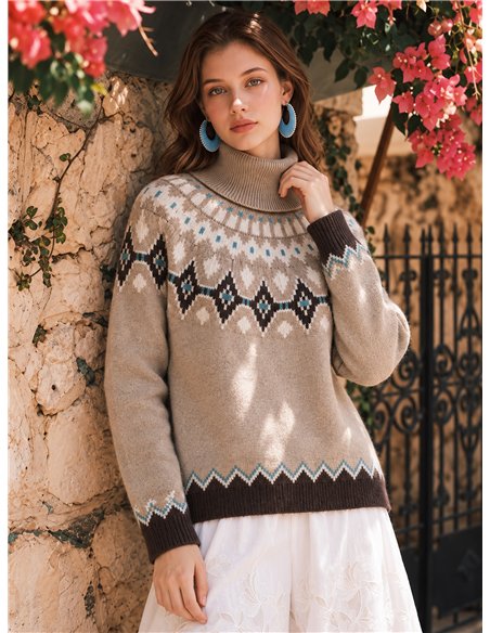 Jersey jacquard cuello vuelto