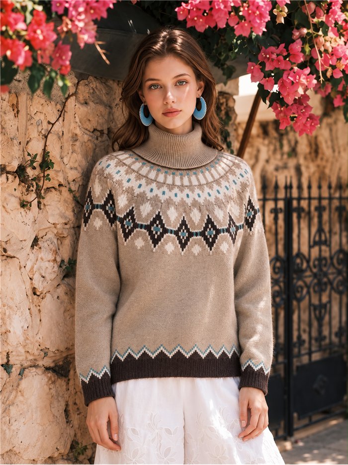 Jersey jacquard cuello vuelto