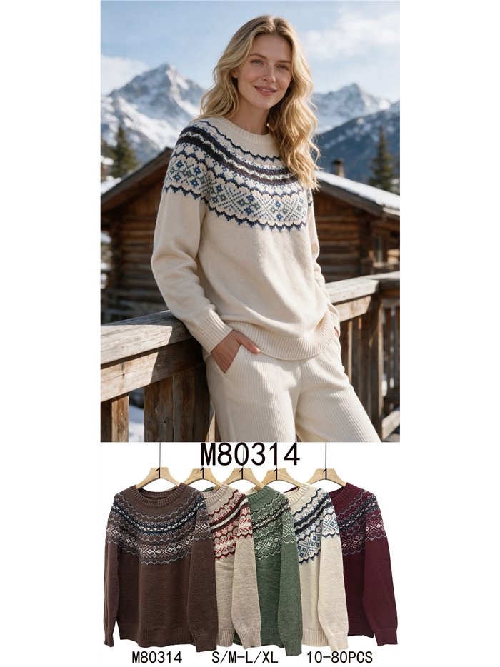 Jersey jacquard nórdico cuello redondo