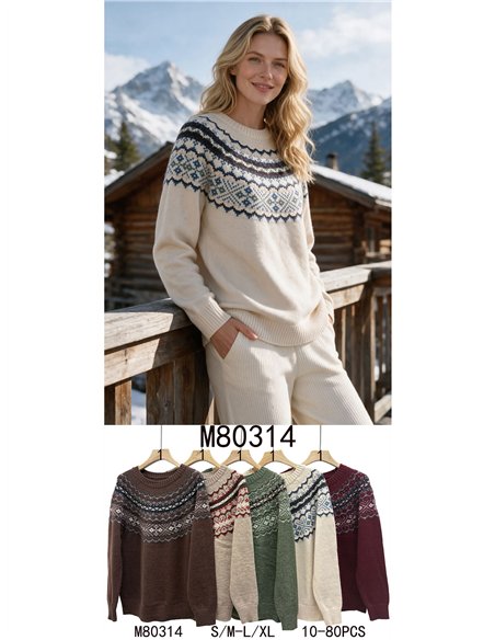 Jersey jacquard nórdico cuello redondo