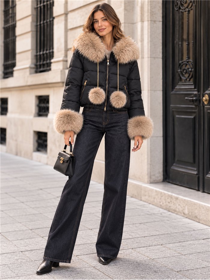 Chaqueta corta acolchada con pelo
