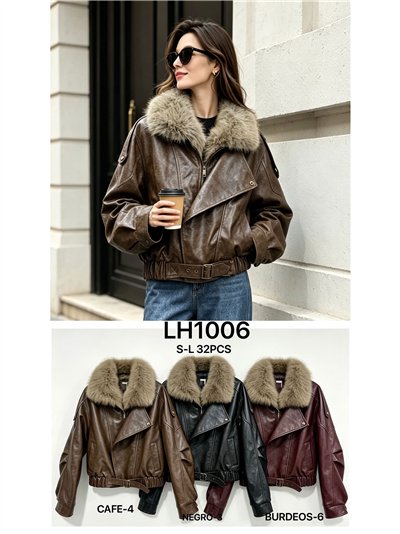 Chaqueta efecto piel con cuello de pelo 2