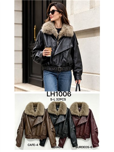 Chaqueta efecto piel con cuello de pelo 2