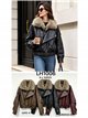 Chaqueta efecto piel con cuello de pelo