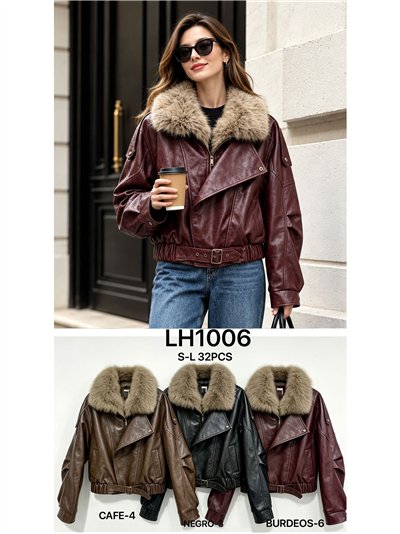 Chaqueta efecto piel con cuello de pelo 2