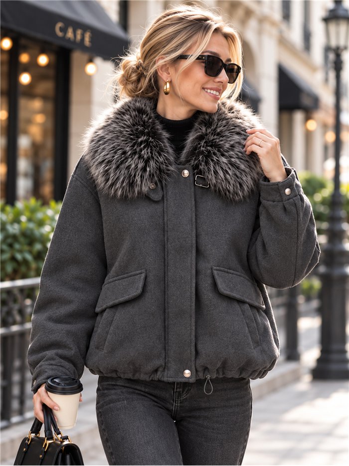 Chaqueta corta paño con cuello de pelo