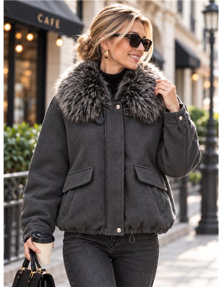 Chaqueta corta paño con cuello de pelo