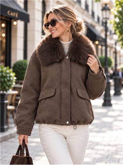 Chaqueta corta paño con cuello de pelo