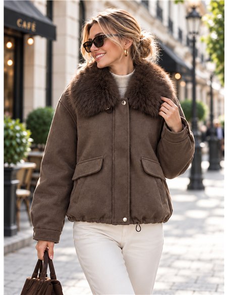 Chaqueta corta paño con cuello de pelo