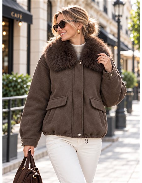 Chaqueta corta paño con cuello de pelo