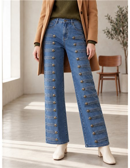 Jeans a gamba larga con dettagli militari
