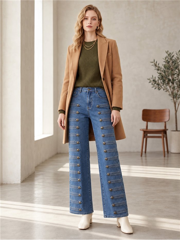 Jeans a gamba larga con dettagli militari