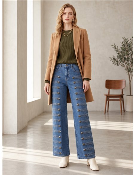 Jeans a gamba larga con dettagli militari
