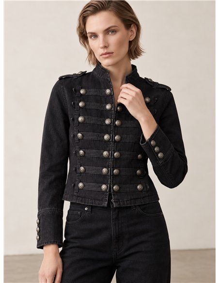 Giacca di jeans militare con bottoni