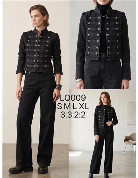 Giacca di jeans militare con bottoni