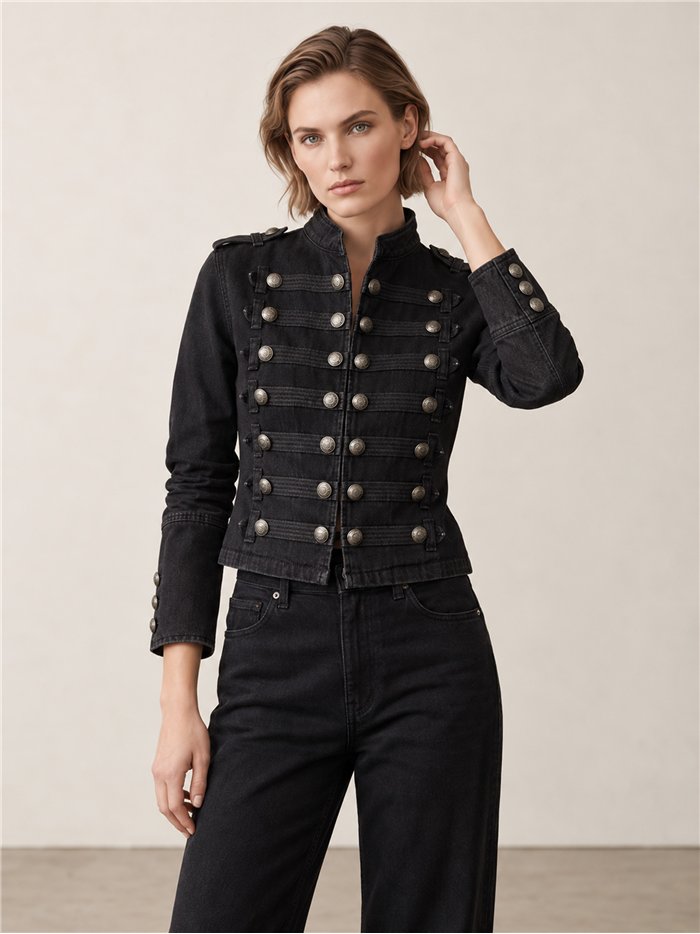 Giacca di jeans militare con bottoni