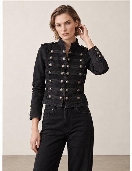 Giacca di jeans militare con bottoni