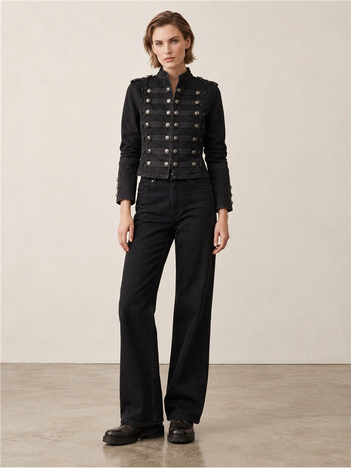 Giacca di jeans militare con bottoni
