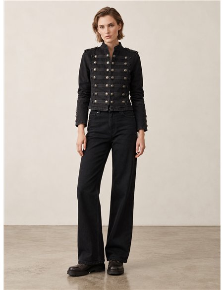 Giacca di jeans militare con bottoni