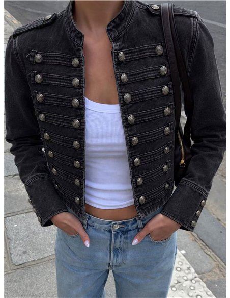 Giacca di jeans militare con bottoni