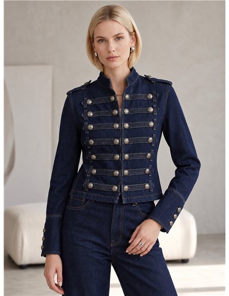 Militärjeansjacke mit Knöpfen