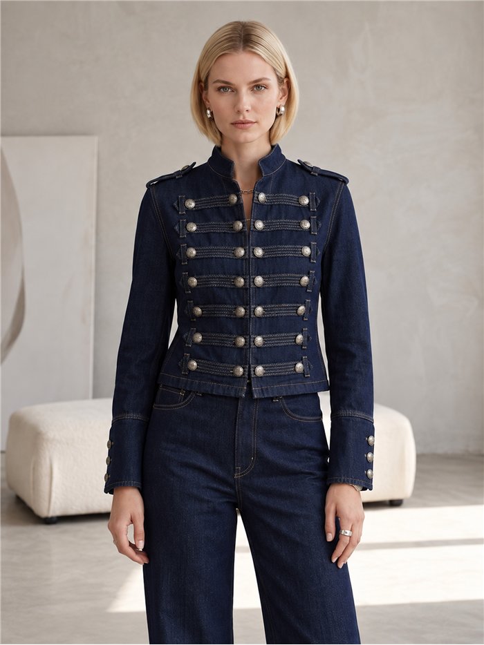 Militärjeansjacke mit Knöpfen