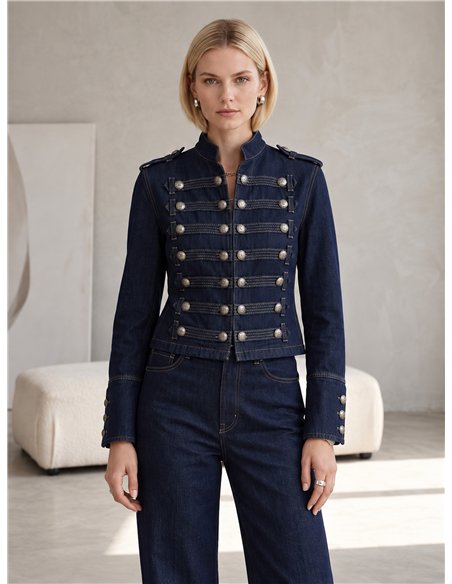 Militärjeansjacke mit Knöpfen