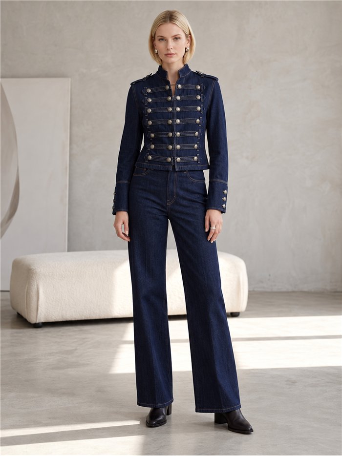 Militärjeansjacke mit Knöpfen