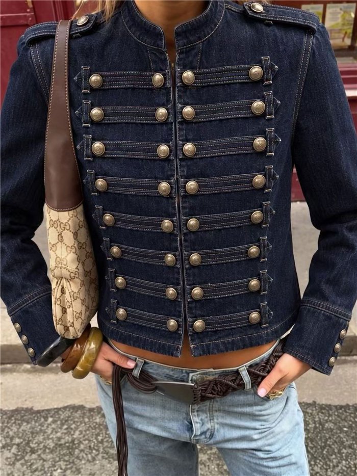 Militärjeansjacke mit Knöpfen