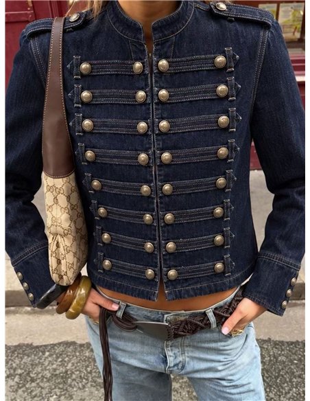 Militärjeansjacke mit Knöpfen
