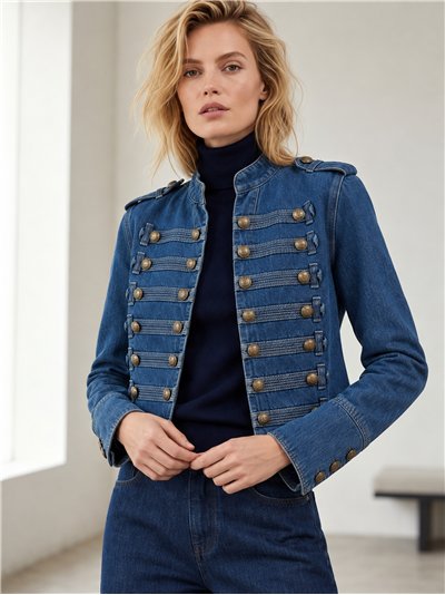 Militärjeansjacke mit Knöpfen
