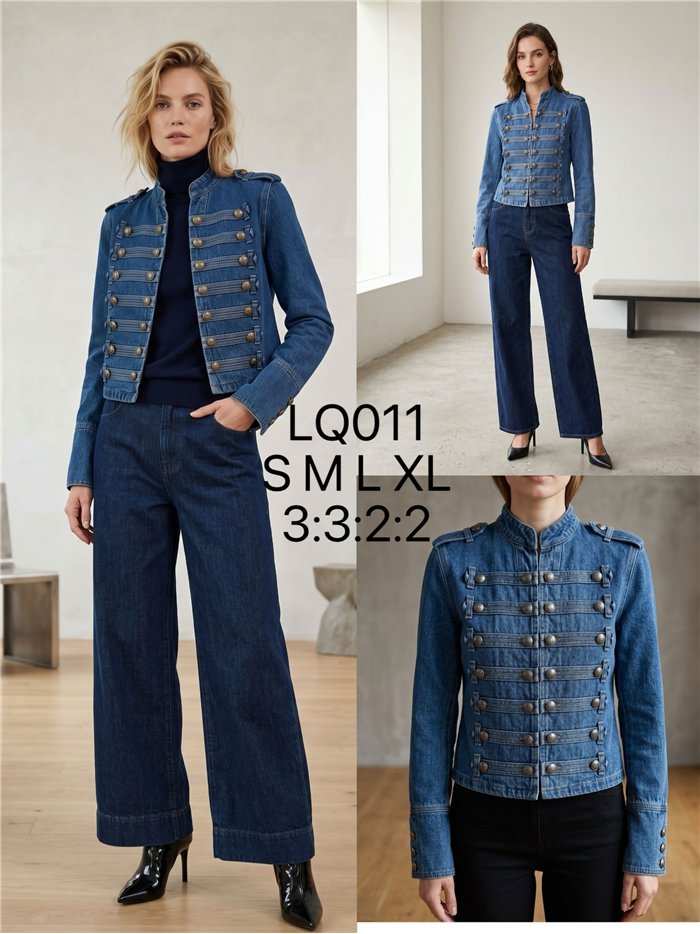 Giacca di jeans militare con bottoni
