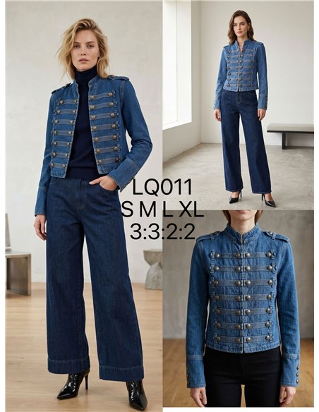 Giacca di jeans militare con bottoni