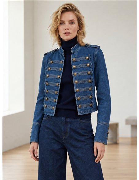 Giacca di jeans militare con bottoni