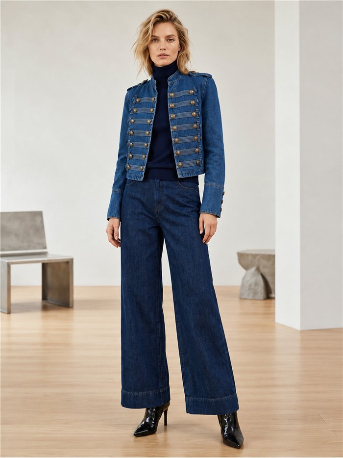 Giacca di jeans militare con bottoni