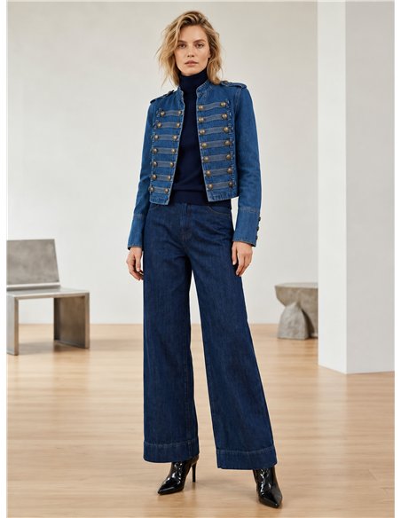 Giacca di jeans militare con bottoni