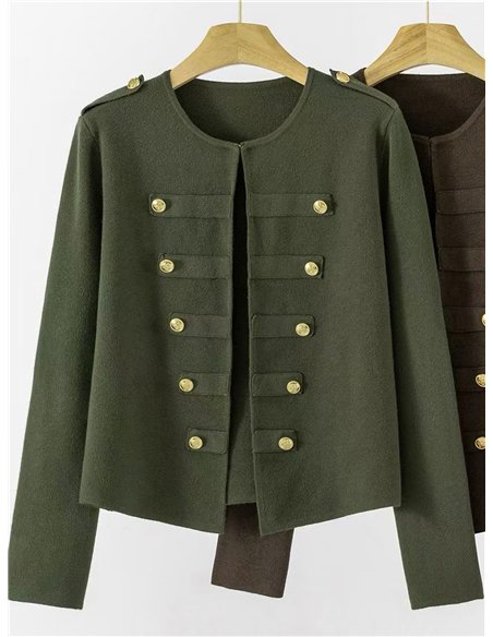 Gestrickte Militärjacke mit goldenen Knöpfen