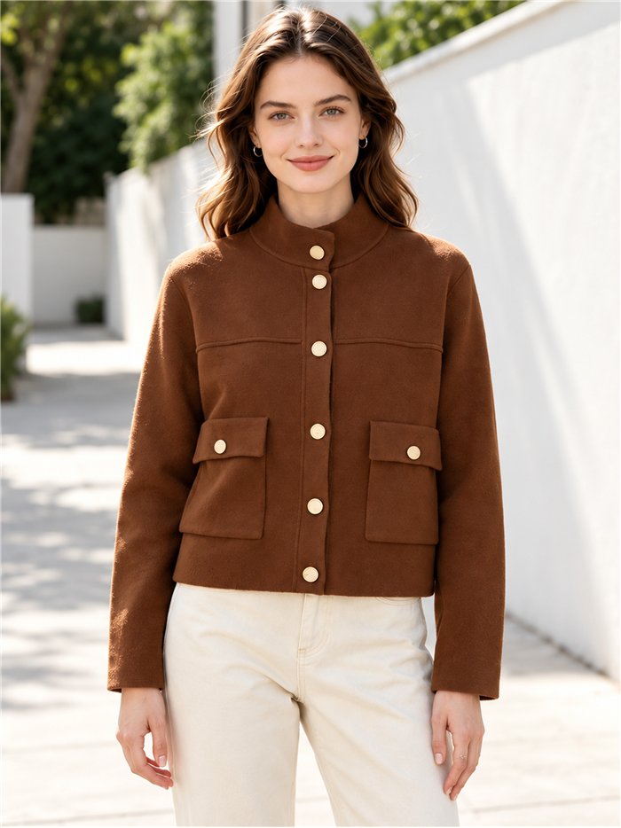 Gold button cropped knit jacket