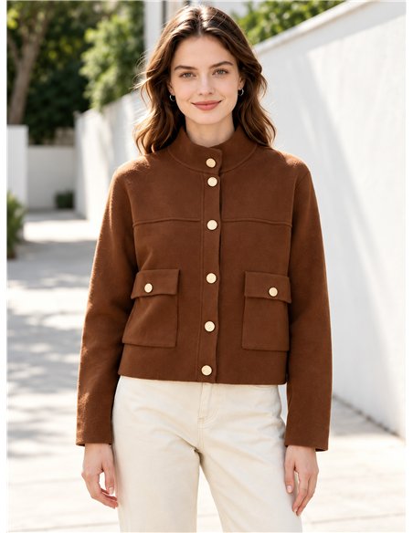 Gold button cropped knit jacket