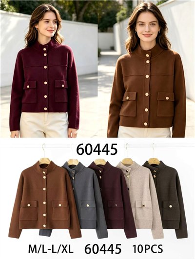 Gold button cropped knit jacket 2